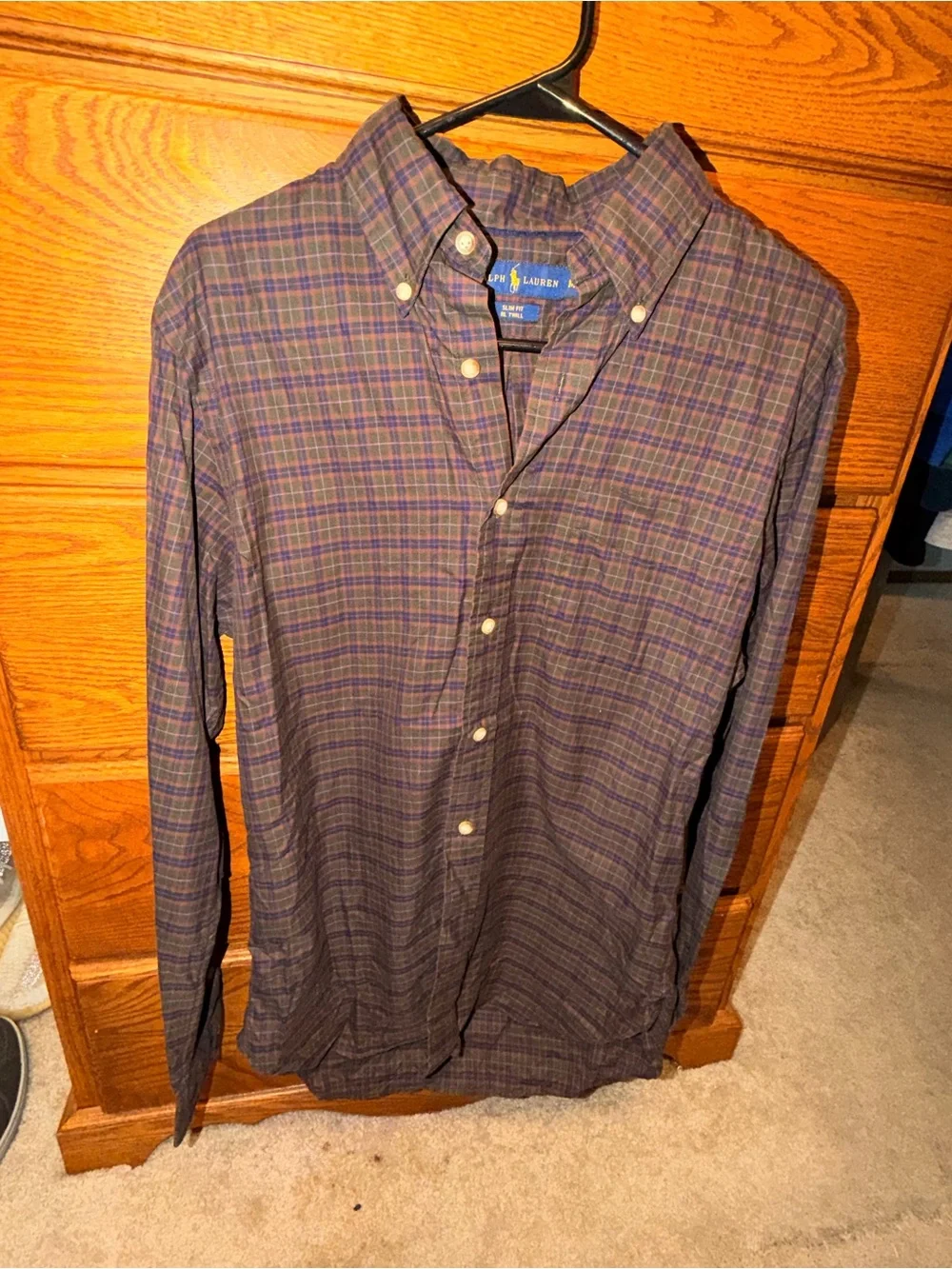 Polo by Ralph Lauren Purple & Green Plaid Cotton Button-Down Shirt
